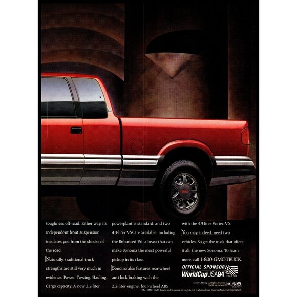 1994 GMC Sonoma Pickup Truck 2 Page Vintage Print Ad Man Cave Wall Art - Picture 3 of 3